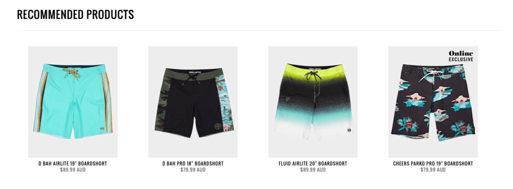 Example of internal linking from Billabong